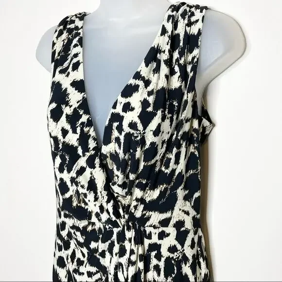 LAUREN RALPH LAUREN animal print leopard sleeveless v neck jersey dress size 8 - Picture 2 of 4